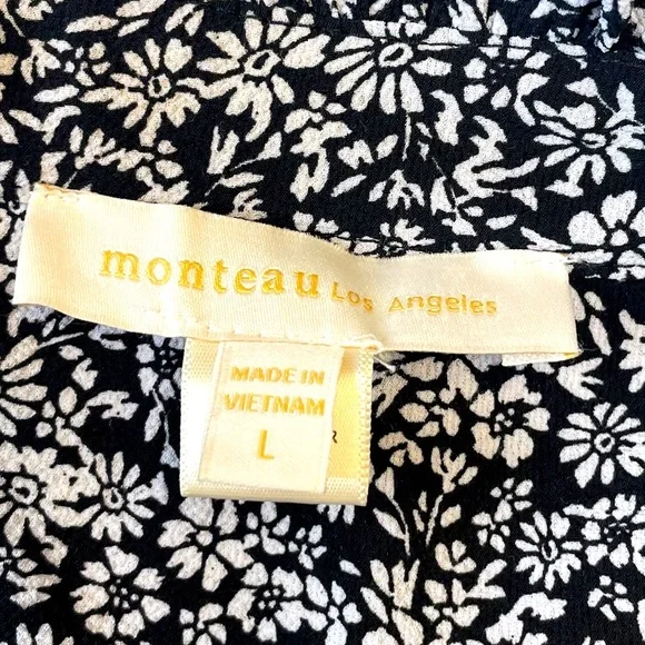 Blouse, ruched, black and white flower pattern - Picture 2 of 3